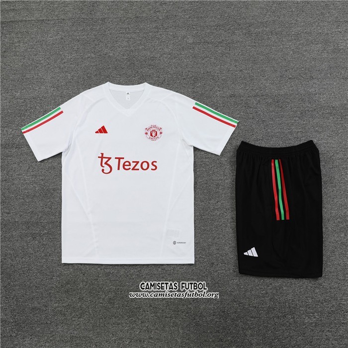 Chandal del Manchester United Manga Corta 2023/2024 Blanco - Pantalon Corto
